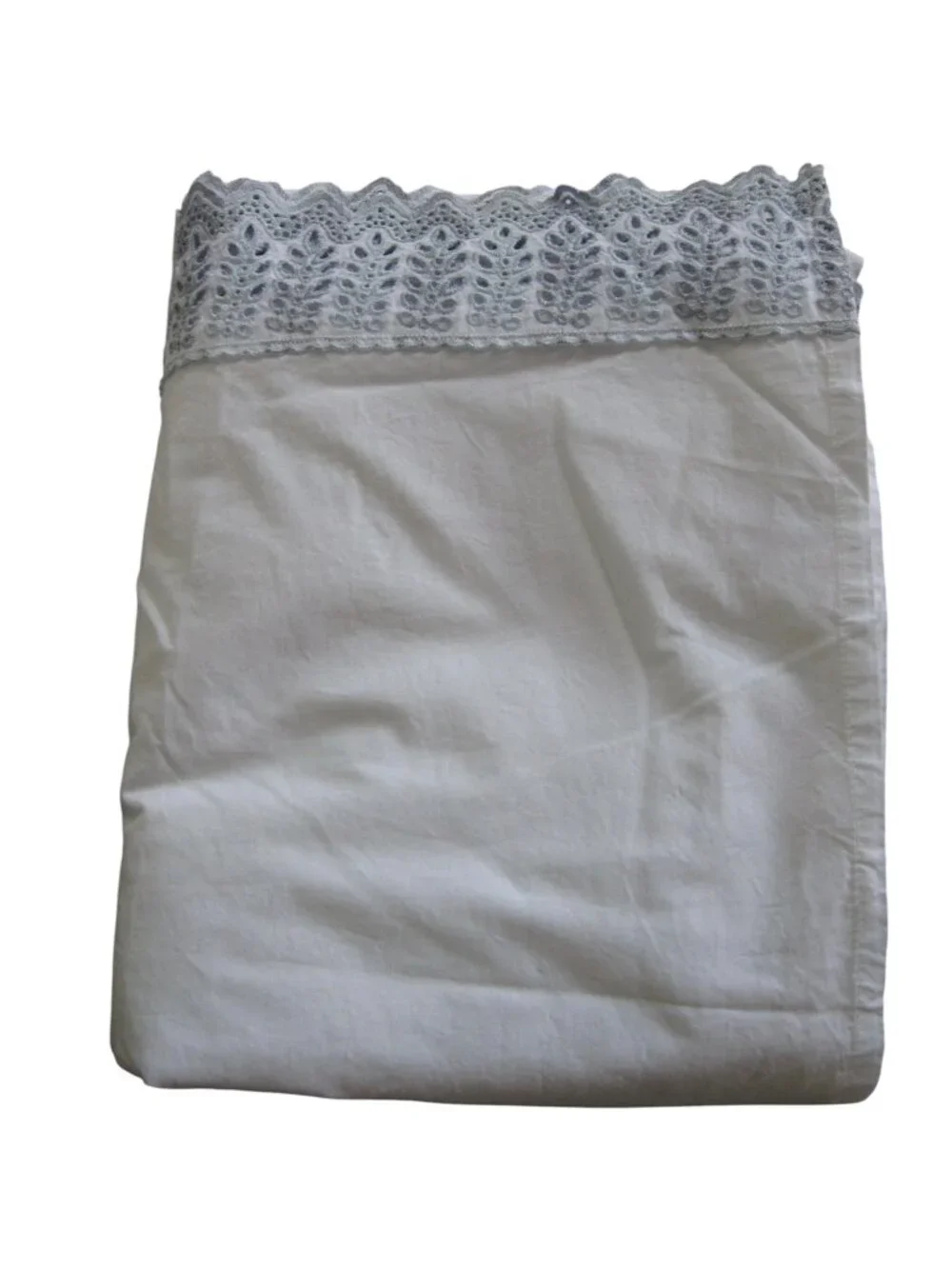 Rachel Ashwell Embroidered Blue Eyelet Lace Full Flat Sheet Cotton Shabby Chic